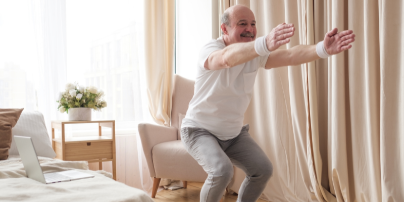 Senior man doing yoga for balance