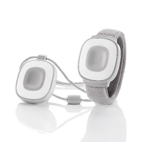 Grey and white pendant-style and wrist bracelet Home Safe buttons.